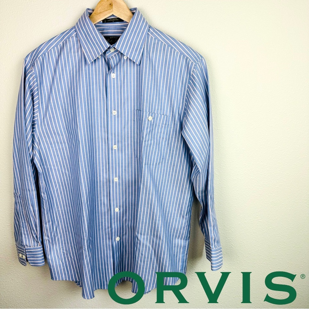 ORVIS Signature Collection blue striped long-sleeve button-down shirt
